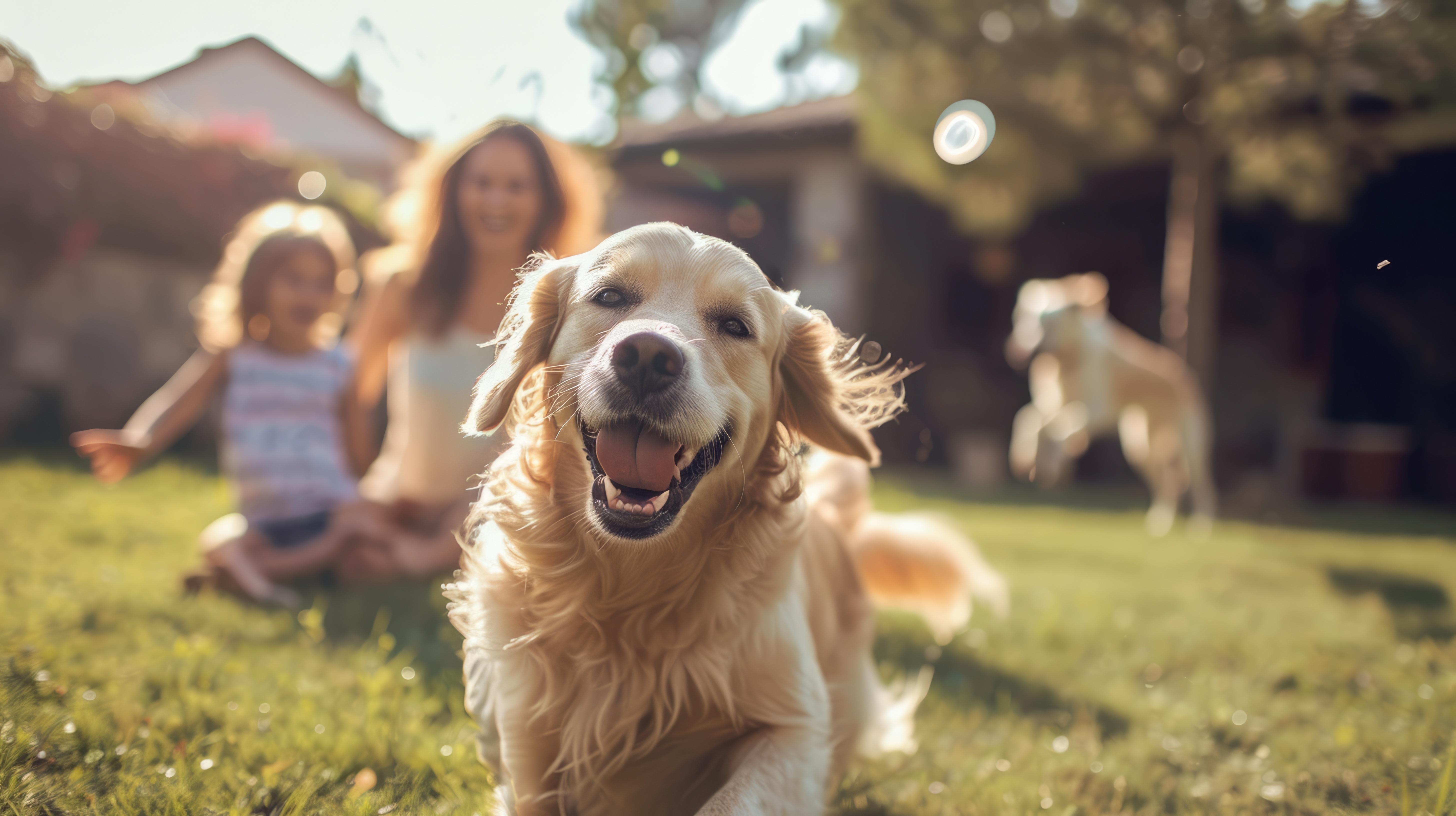 Family with dog enjoying the yard